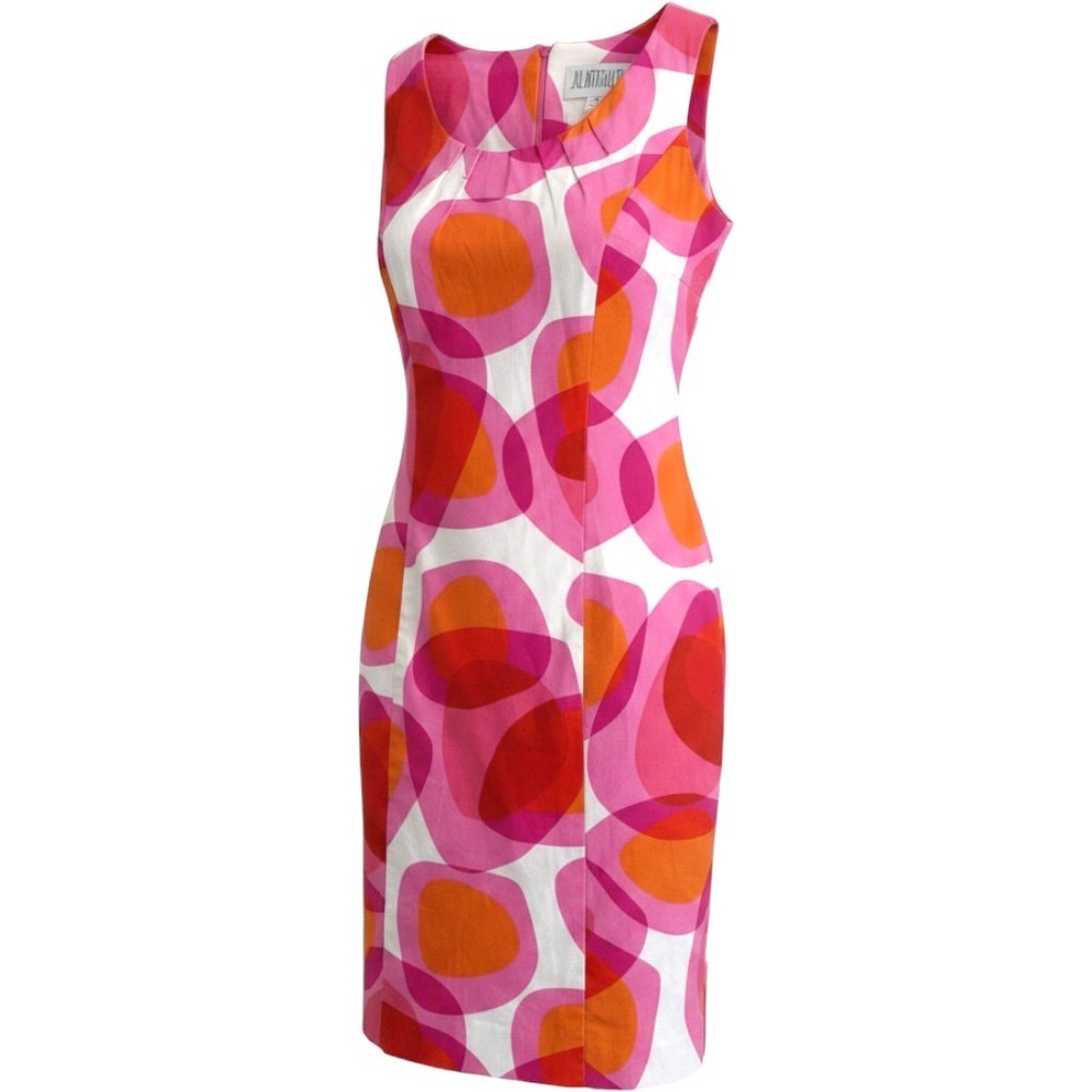 Julian Taylor New York Pink Orange Retro Geometric Circle Sheath Dress 6 Cotton